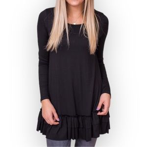 NWT EASEL women's plus size black long sleeve ruffle trim hem tunic dress SZ 1X
